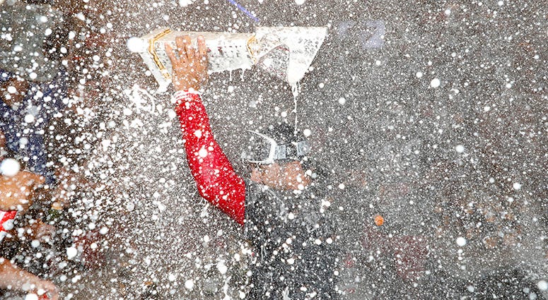 The Nationals celebrate winning the NL pennant long into the night Nationals Champagne Celebrate NL Pennant