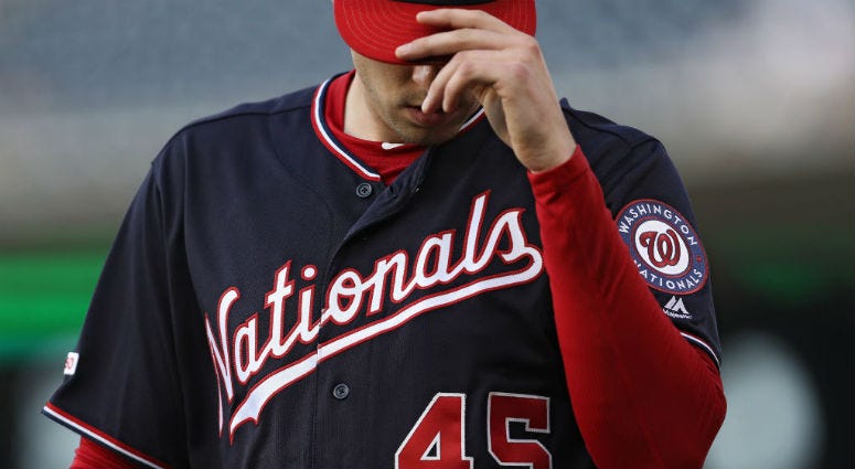Patrick Corbin wore No. 45 Tuesday night to pay tribute to late friend Tyler Skaggs. Nationals Pitcher Patrick Corbin