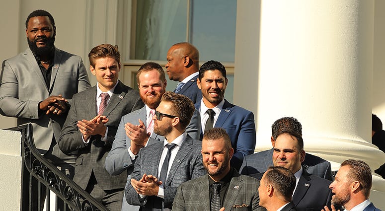 From the top down along the rail: Fernando Rodney, Trea Turner, Aaron Barrett, Brian Dozier, Matt Adams Nationals' White House Visit