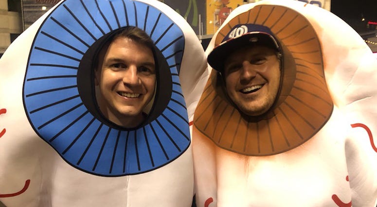 Baby shark was a popular costume around Nationals Park this weekend. Fans dress as baby sharks at Game 5 of the World Series at Nationals Park.