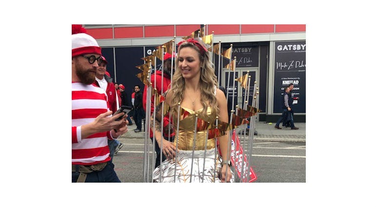 The DMV's good luck charm returned this weekend as "Mrs. World Series!" Kora Findler dressed up as "Lady Stanley" during the Capitals historic run of 2018. A woman dubbed, Mrs. World Series, dresses up as the Commissioner's Trophy before Game 4 at Nationals Park.