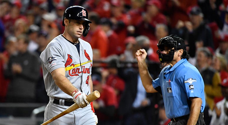 Patrick Corbin mows down Paul Goldschmidt, en route to striking out the side in the first inning against the Cardinals. Goldschmidt would strike out three times in Game 4. Paul Goldschmidt Strikeout