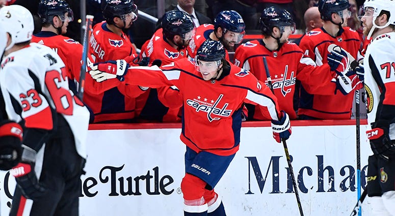 T.J. Oshie celebrates scoring the game-tying goal against the Senators in the second period Leaders of the comeback, Caps are finding adversity to fight through