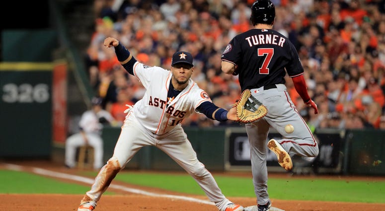 Trea Turner was called out on this play in Game 6 of the World Series. Best pictures of World Series umpire controversy, Dave Martinez ejection