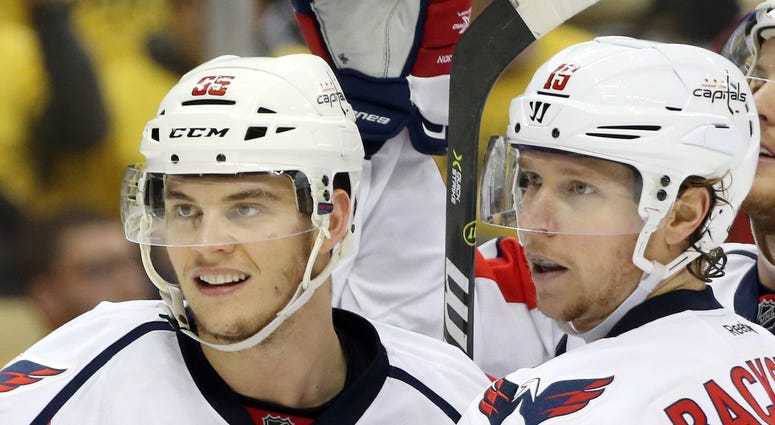 Andre Burakovsky and Nicklas Backstrom of the Washington Capitals burakovsky_backstrom_caps