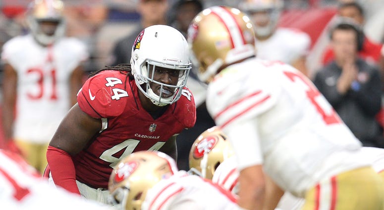 Markus Golden looks across the line of scrimmage at 49ers quarterback Brian Hoyer. Markus_Golden