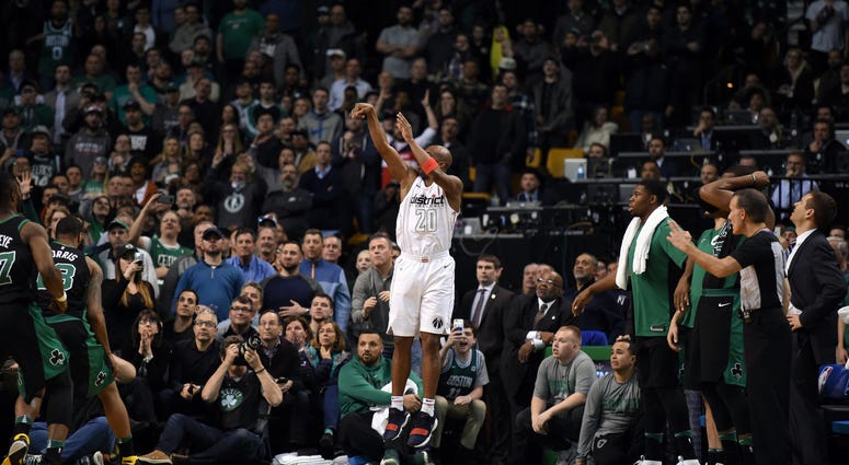 Jodie Meeks sinks a three-pointer to force overtime in a March 2018 game against Boston Jodie_Meeks_Wizards