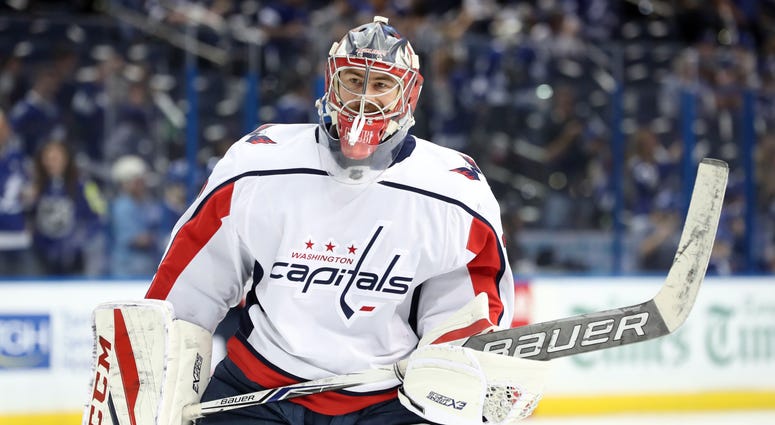 Capitals goalie Philipp Grubauer warms up before Game 5 of the Eastern Conference Final Philipp_Grubauer