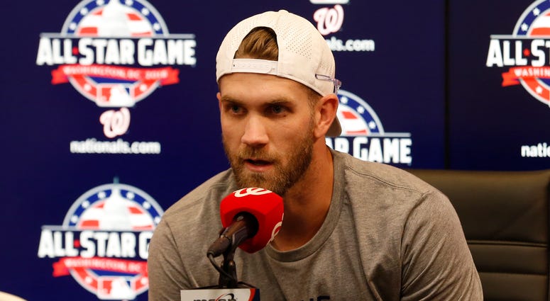 Bryce Harper speaks at an All-Star Game press conference. Bryce_Harper