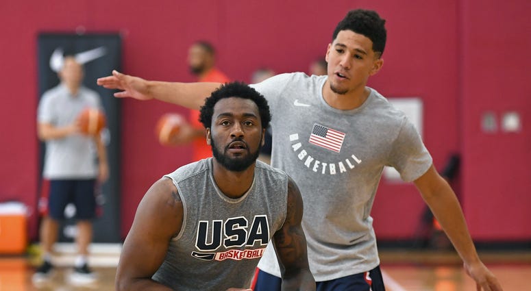 John Wall and Devin Booker at a USA Basketball practice. John_Wall