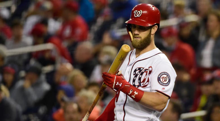 Bryce Harper addresses the plate against the Cubs Bryce_Harper_Nationals