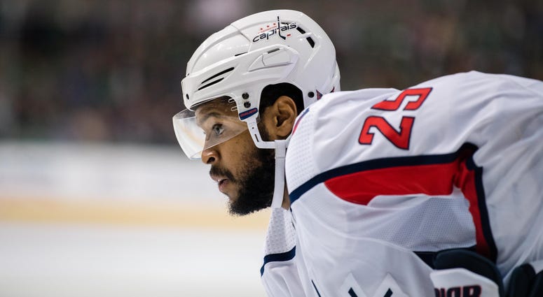 Devante Smith-Pelly plays for the Washington Capitals against the Dallas Stars. Devante_Smith_Pelly_Close_Up