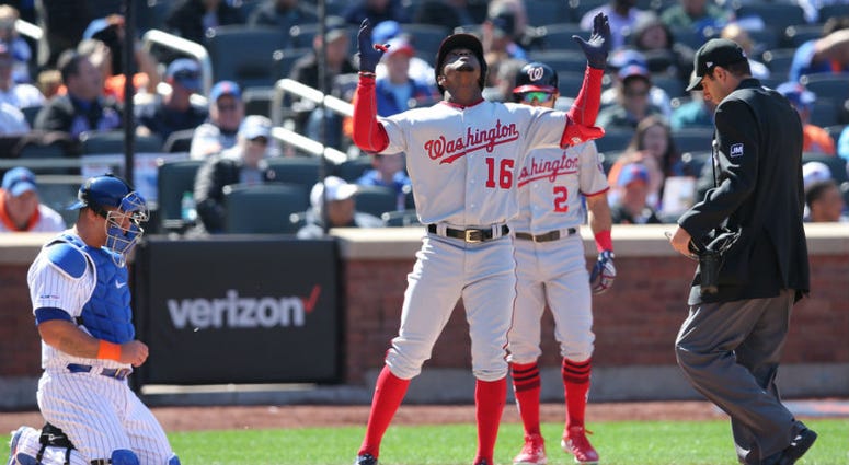 Victor Robles celebrates his second home run of Noah Syndergaard. Young Nationals center fielder Victor Robles had an opening week of highs and lows.