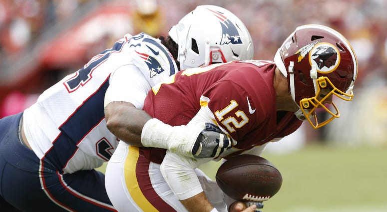 Colt McCoy sacked in the Redskins loss to the Patriots. Redskins lose to Patriots, fall to 0-5