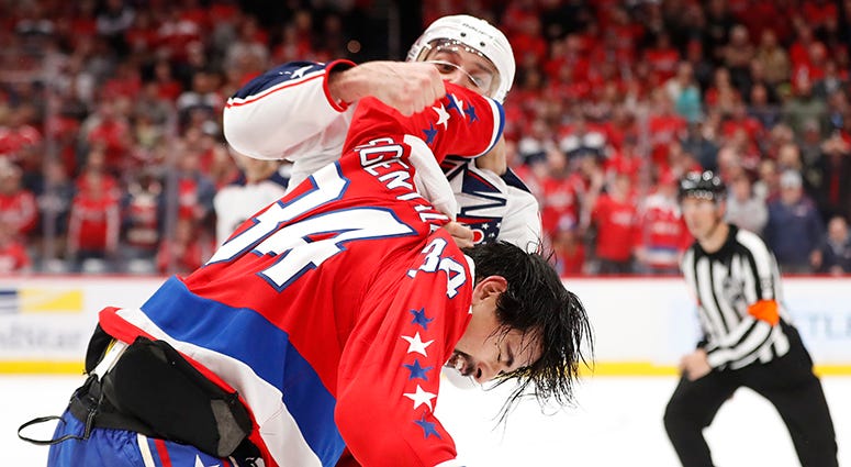Capitals defenseman Jonas Siegenthaler fights Blue Jackets forward Nick Foligno Capitals midseason report: The youngsters who've impressed