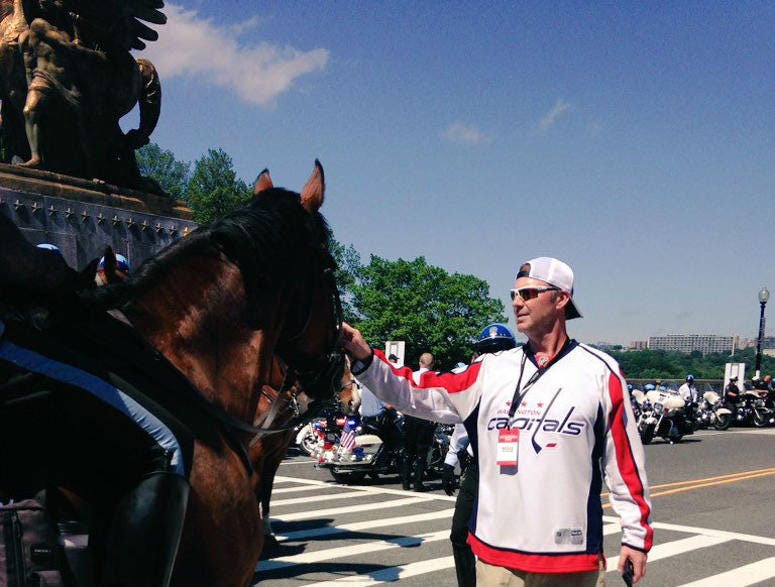 Bish stops to pet a police horse Bish_Pets_Police_Horse