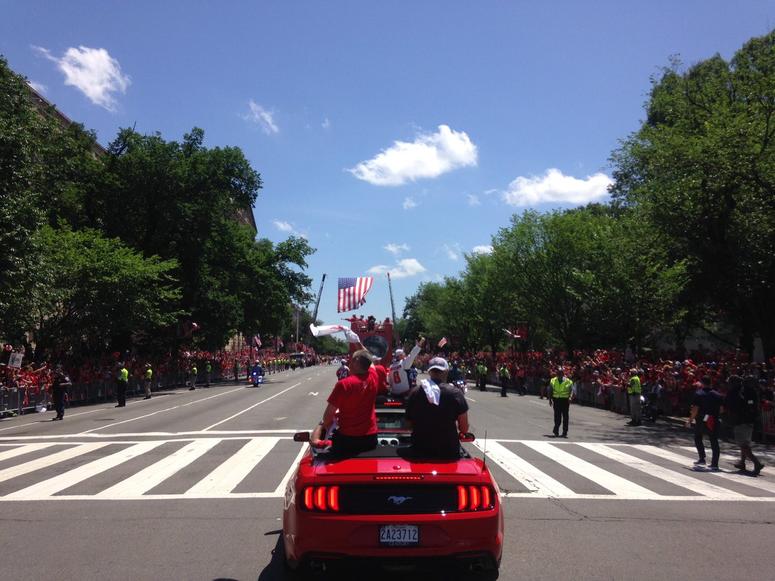 The Junkies ride down Constitution Ave. in the Caps' championship parade Junkies_Caps_Parade