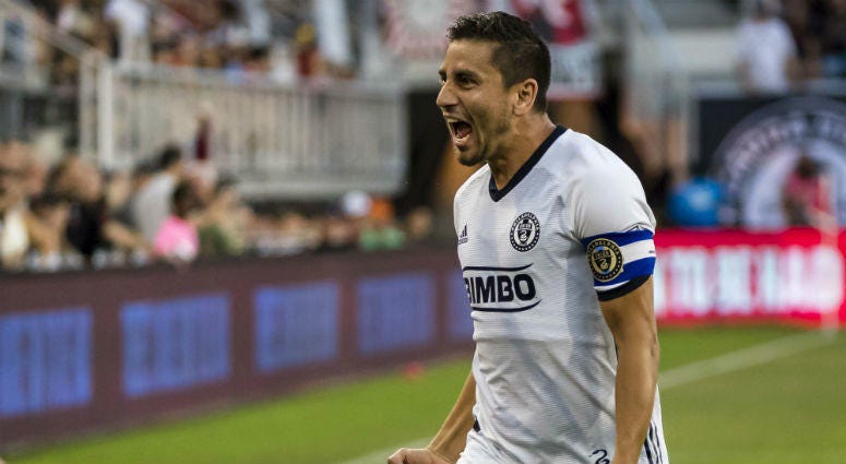 Alejandro Bedoya called out Congress to 'end gun violence' after scoring vs. D.C. United. Philadelphia Union midfielder Alejandro Bedoya celebrates a goal.