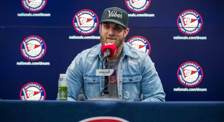 Bryce Harper address D.C. media in a press conference at Nats Park for the first time as a member of the Phillies, ahead of the first of 19 games between the two clubs in 2019. Nats-Phillies: Bryce Harper Press Conference (Watch)
