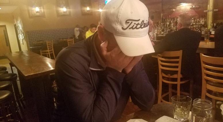 Bish mourns after picking losers. Jason_Bishop_Sad