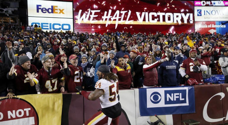 Washington Redskins fans celebrate the Skins' win over the Cowboys. Redskins fans are among the most deserving of success in all of the NFL.