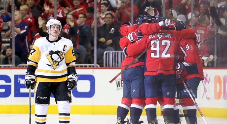 Sidney Crosby sulks as T.J. Oshie scores the game-winning goal in the third period TJ_Oshie_Game_Winning_Goal