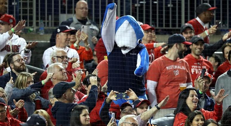 Will the shark costume come back for 2019? A fan in a shark costume Fans takes part in the Baby Shark song as Gerardo Parra bats.