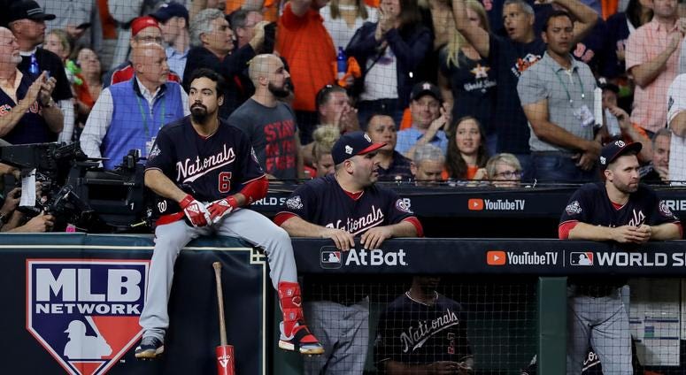 Anthony Rendon waits for the umpires to make a call in Game 6 of the World Series. Anthony Rendon waits for the umpires to make a call in Game 6 of the World Series.