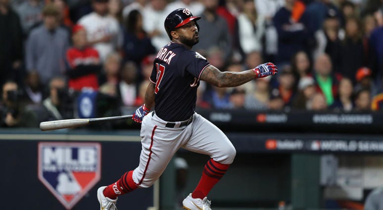 Howie Kendrick drove a 90-mph cutter into right field, changing Game 7 of the World Series and giving the Nats a 3-2 lead in the 7th inning. Howie Kendrick #47 of the Washington Nationals hits a two-run home run against the Houston Astros during the seventh inning in Game Seven of the 2019 World Series.