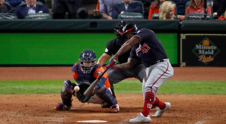 Howie Kendrick drove a 90-mph cutter into right field, changing Game 7 of the World Series and giving the Nats a 3-2 lead in the 7th inning. Howie Kendrick #47 of the Washington Nationals hits a two-run home run against the Houston Astros during the seventh inning in Game Seven of the 2019 World Series