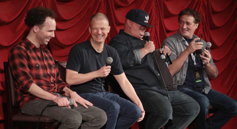 Left to right: Sam Roberts, Jim Norton, Fat Robert Kelly and Anthony Cumia on stage for Ron Bennington's annual Thanksgiving Special in Nov. 2017 Jim_Norton