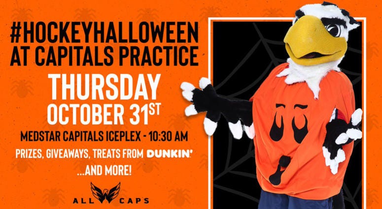 You are cordially invited to attend 'Hockey Halloween' at MedStar Capitals Iceplex on Thursday, Oct. 31 Capitals Mascot Slapshot