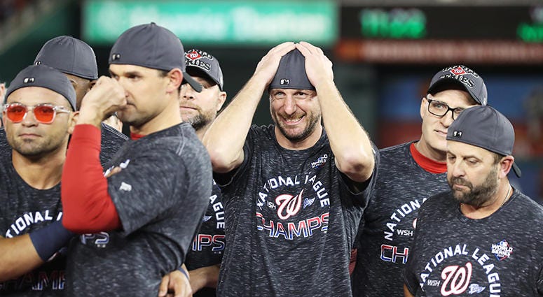 Max Scherzer overcome with emotion as the Nationals clinch the National League pennant Max Scherzer