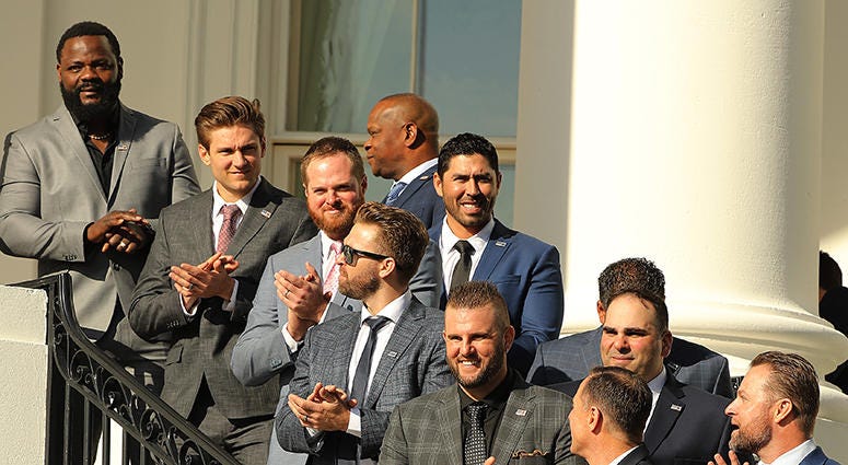 From the top down along the rail: Fernando Rodney, Trea Turner, Aaron Barrett, Brian Dozier, Matt Adams Nationals' White House Visit
