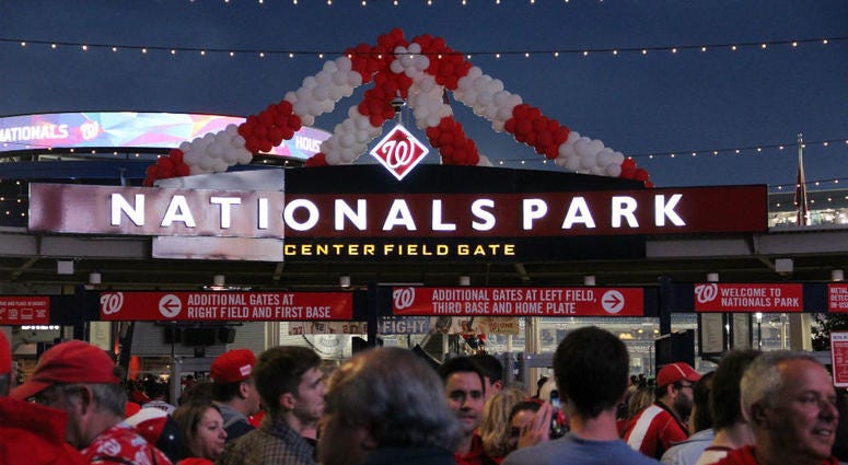 A majestic scene as fans enter Nationals Park for Game 4. Baseball fans enter Nationals Park for World Series Game 4 between the Astros and Nats.