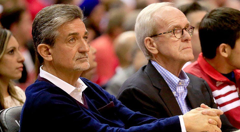Ted Leonsis announced a major shake-up to the Wizards front office Monday. Ted Leonsis sits courtside at a Wizards game.