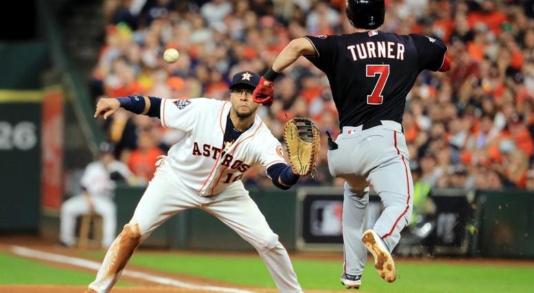 Trea Turner was called out on this play in Game 6 of the World Series. Best pictures of World Series umpire controversy, Dave Martinez ejection
