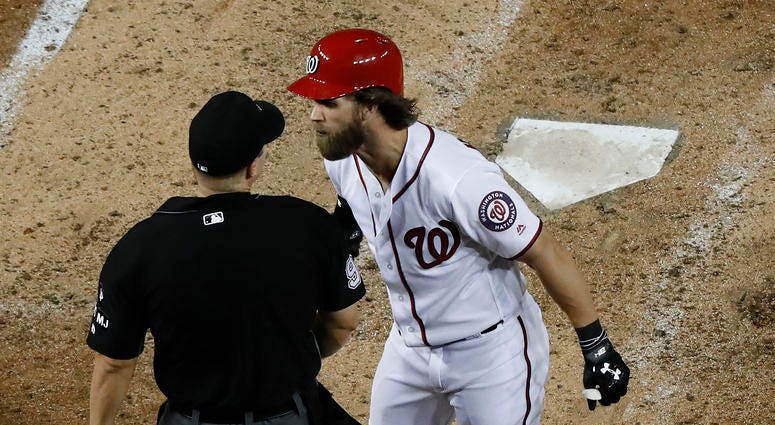 Bryce Harper is ejected by umpire Chris Segal. Bryce_Harper_Ejection