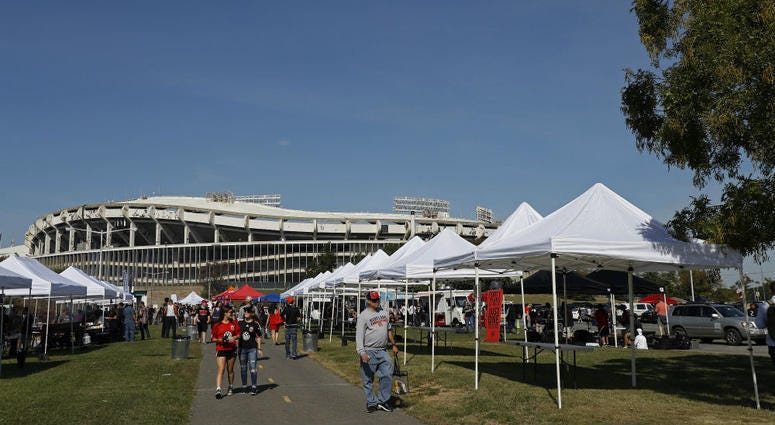 Fans tailgate outside RFK Stadium. RFK_Stadium_DC