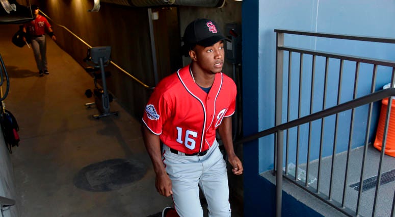 Nationals outfield prospect Victor Robles in spring training Victor_Robles
