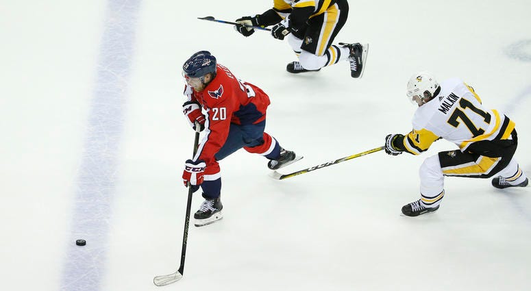 Lars Eller pushes past Pens defenders for an empty netter Lars_Eller_Game_5_Goal
