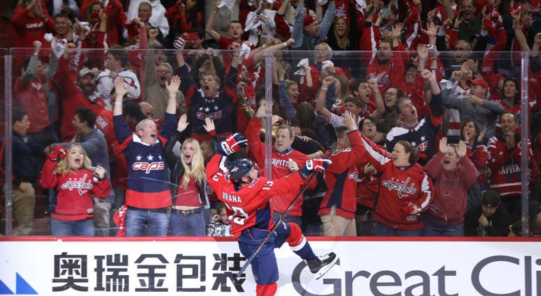 Vrana celebrates after scoring go-ahead goal in Game 5 against Pittsburgh Jakub_Vrana_Game_5_Goal_Pittsburgh