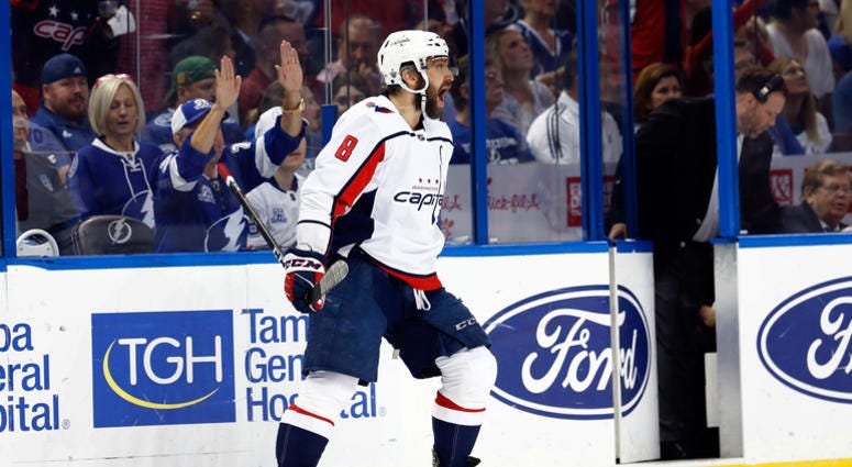 Ovi celebrates a first-period goal in Game 7 of the Eastern Conference Final Alex_Ovechkin_Game_7_Goal_Tampa_Bay_Lightning