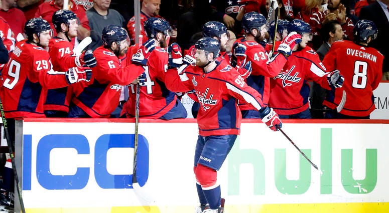 Kuznetsov celebrates a second-period goal in Game 3 of the Stanley Cup Final Evgeny_Kuznetsov_Game_3_Goal