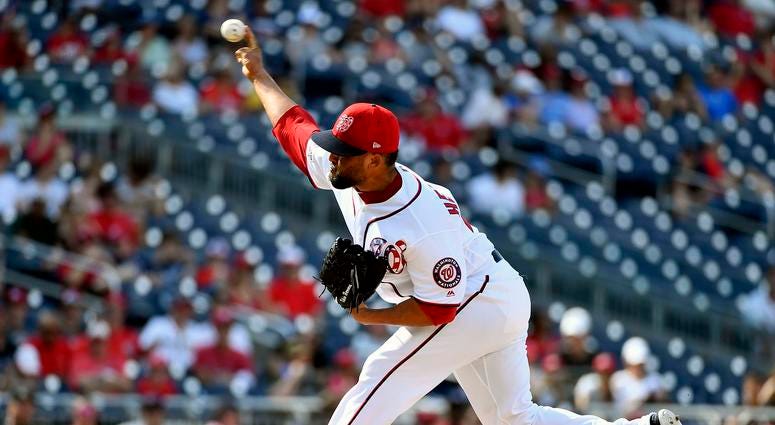 Kelvin Herrera pitches for the Washington Nationals. Kelvin_Herrera