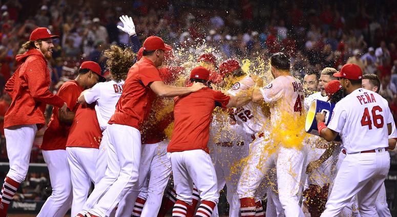 The Cardinals celebrate a walk-off win over the Nationals Paul_DeJong_Walk_Off