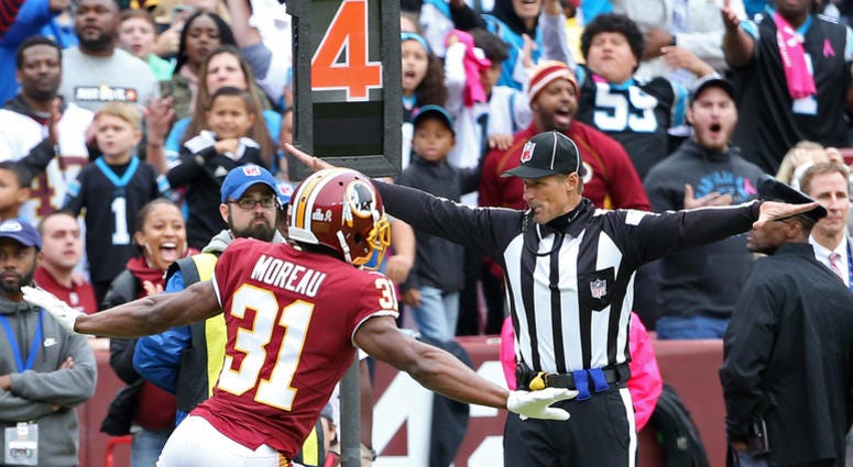 Fabian Moreau celebrates Carolina's failed fourth down attempt Fabian_Moreau_Redskins