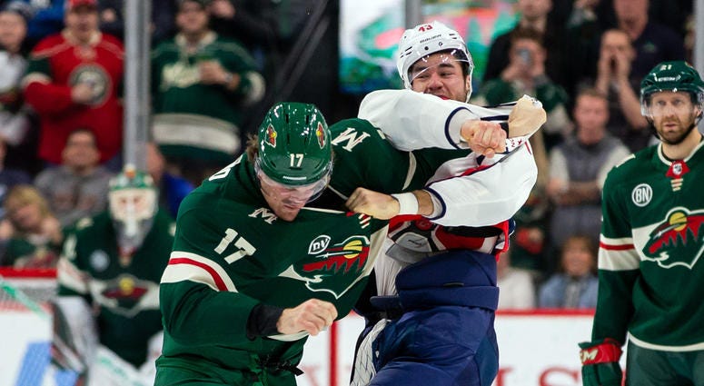 Tom Wilson fights Marcus Foligno in his first game back off suspension Tom_Wilson_Marcus_Foligno_Fight