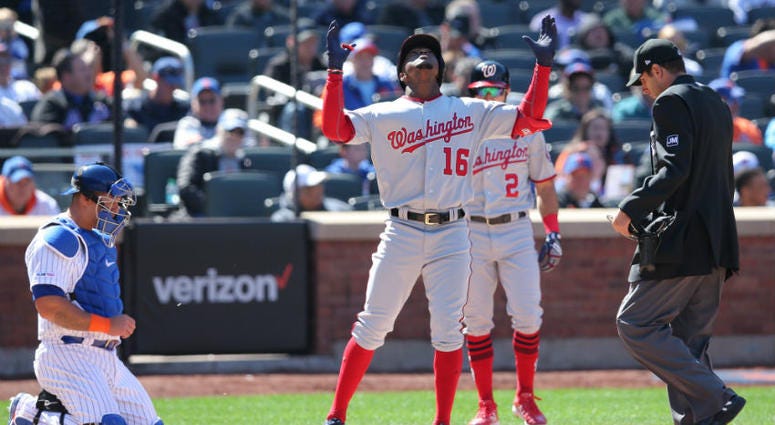 Victor Robles celebrates his second home run of Noah Syndergaard. Young Nationals center fielder Victor Robles had an opening week of highs and lows.