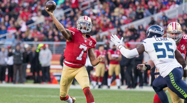 Colin Kaepernick plays for the San Francisco 49ers. Colin_Kaepernick_Throw